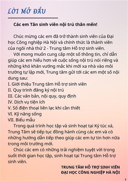 HƯỚNG DẪN TÂN SINH VIÊN NỘI TRÚ