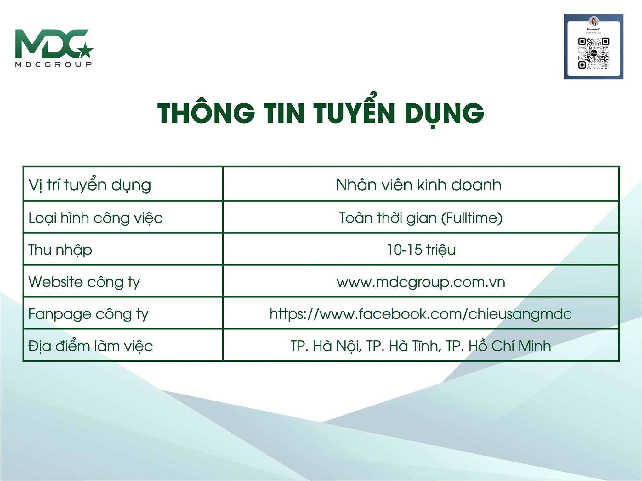 Thông tin việc làm tại CTCP Tập đoàn MDC Group