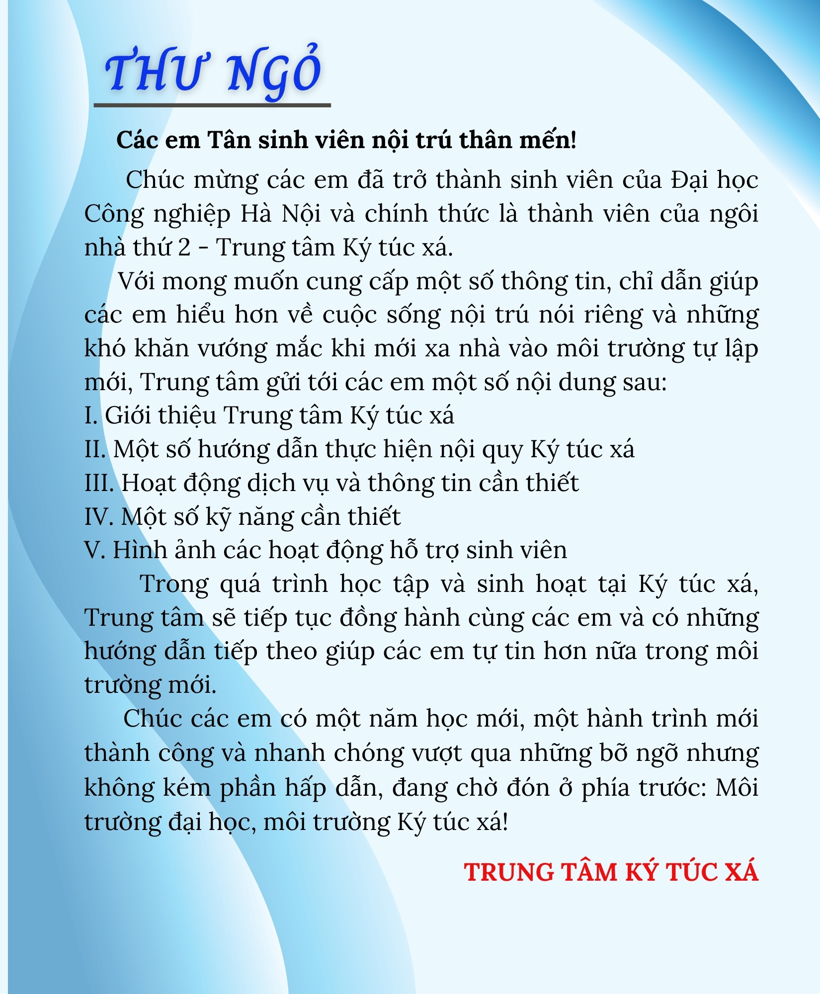 Hướng dẫn Tân sinh viên nội trú năm học 2026 - 2027