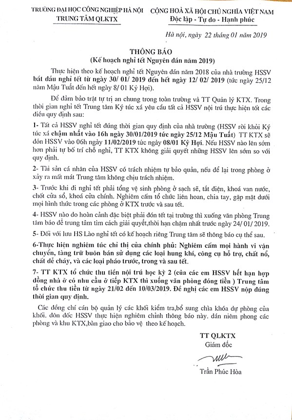 LỊCH NGHỈ TẾT NGUYÊN ĐÁN NĂM 2019